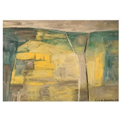 Ejva Damm, Sweden, Oil on Board, Modernist Landscape, Dated 1966 Ejva Damm, Sweden, Oil on Board, Modernist Landscape, Dated 1966