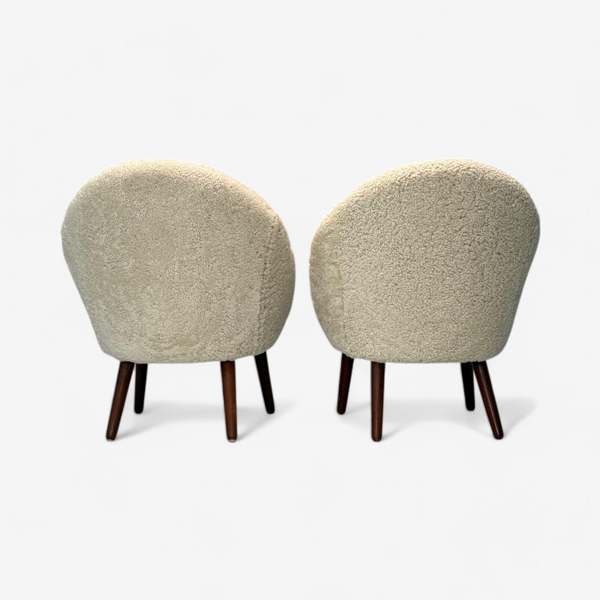 Ejvid Johansson, Danish Mid-Century Modern, Lounge Chairs, Shearling, 1950s For Sale 3