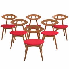 Ejvind A. Johansson 'Eye' Dining Chairs in Teak and Fabric, Denmark, Design 1961