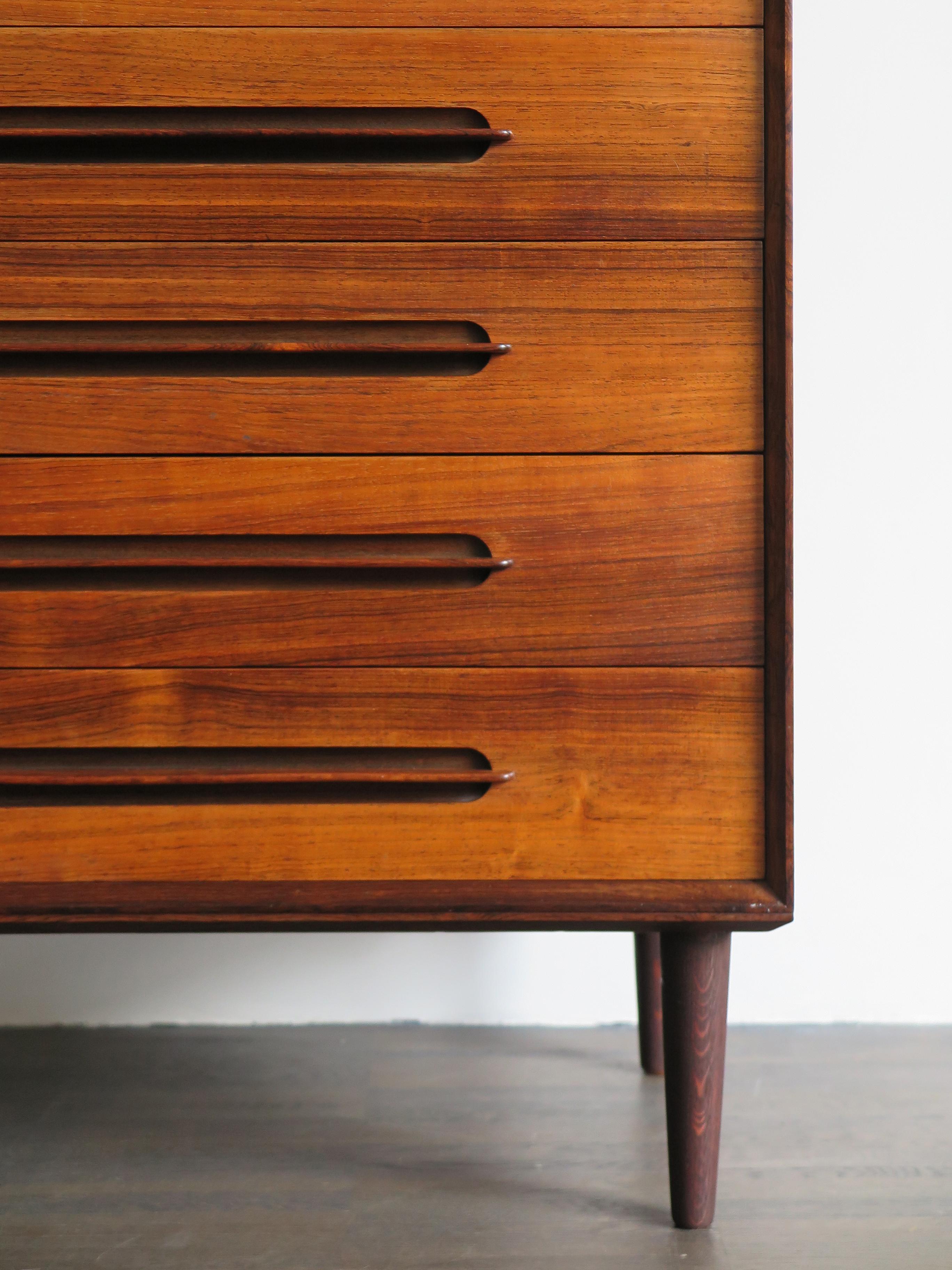 Veneer Ejvind A. Johansson Scandinavian Dark Woode Chest of Drawers, 1950s