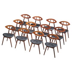 Ejvind A. Johansson Set of 12 ‘Eye’ Dining Chairs in Teak and Leather