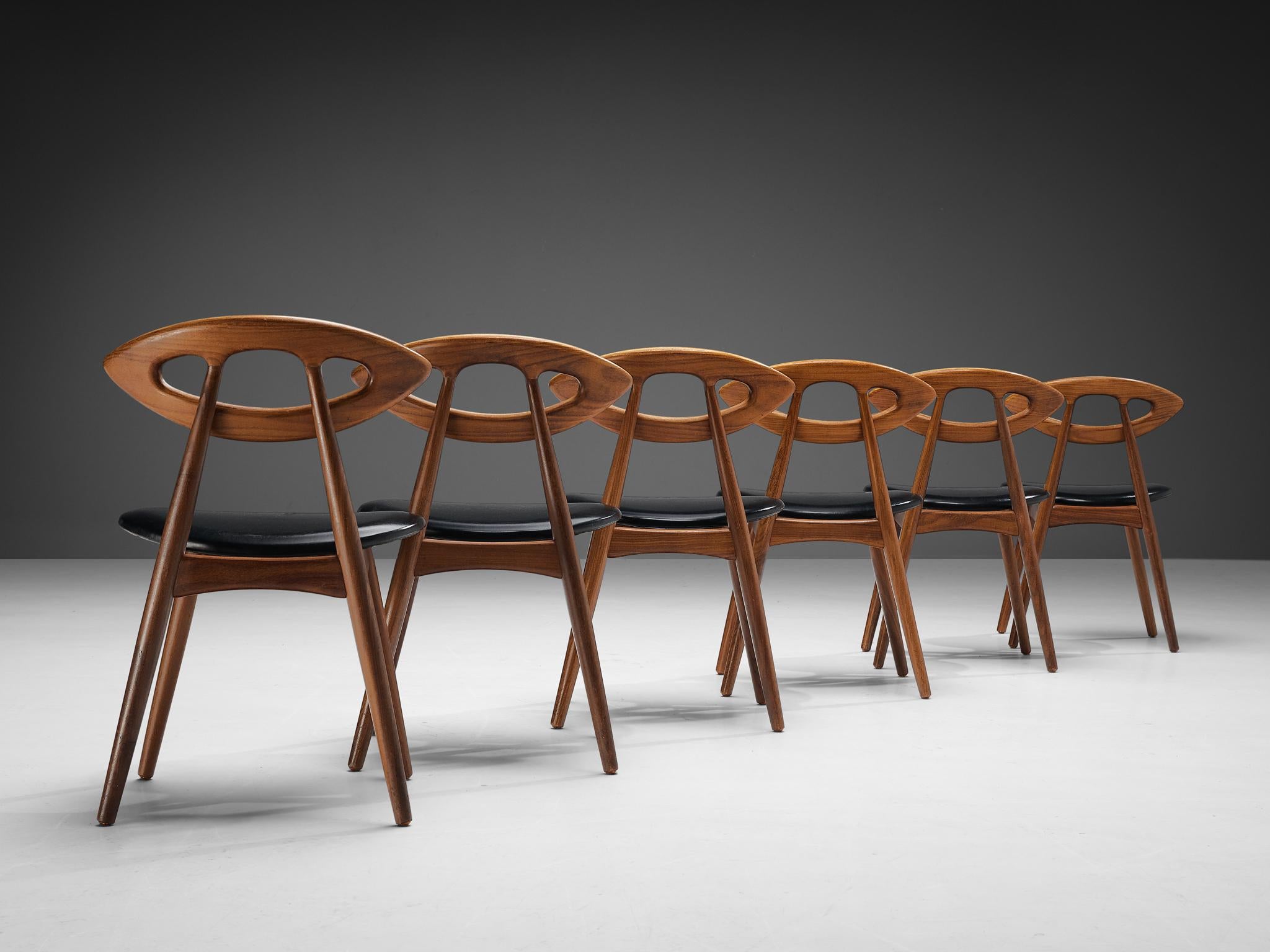 Faux Leather Ejvind A. Johansson Set of Twelve 'Eye' Dining Chairs in Teak