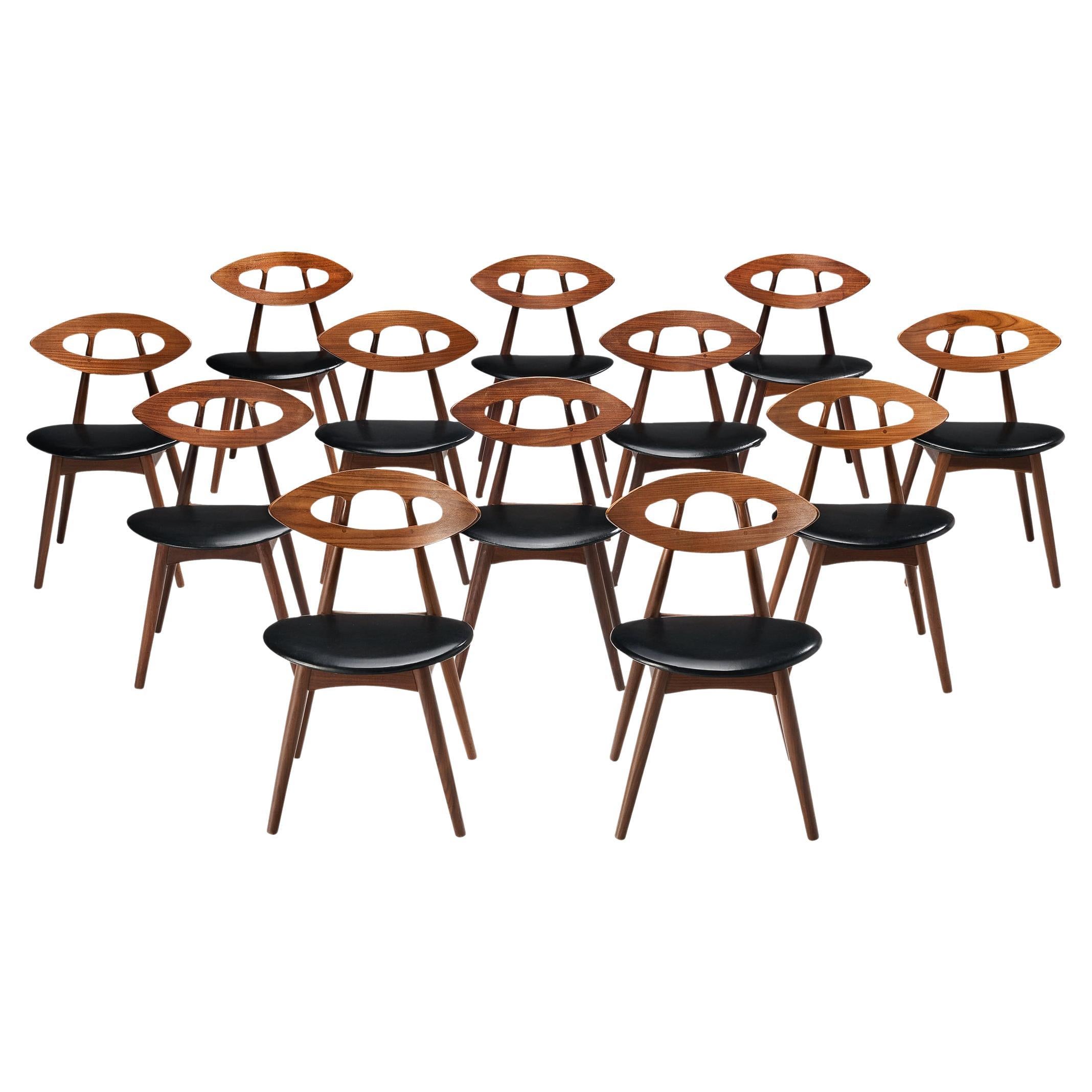 Ejvind A. Johansson Set of Twelve 'Eye' Dining Chairs in Teak