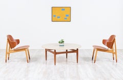 Ejvind A. Johansson Travertine and Teak Round Coffee Table