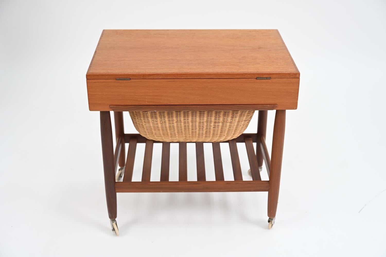 Ejvind Johansson for FDB Mobler Teak Sewing Cart 5