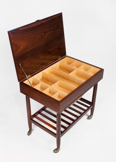 Ejvind Johansson Rosewood Sewing Cabinet with Wicker Basket Danish Modern