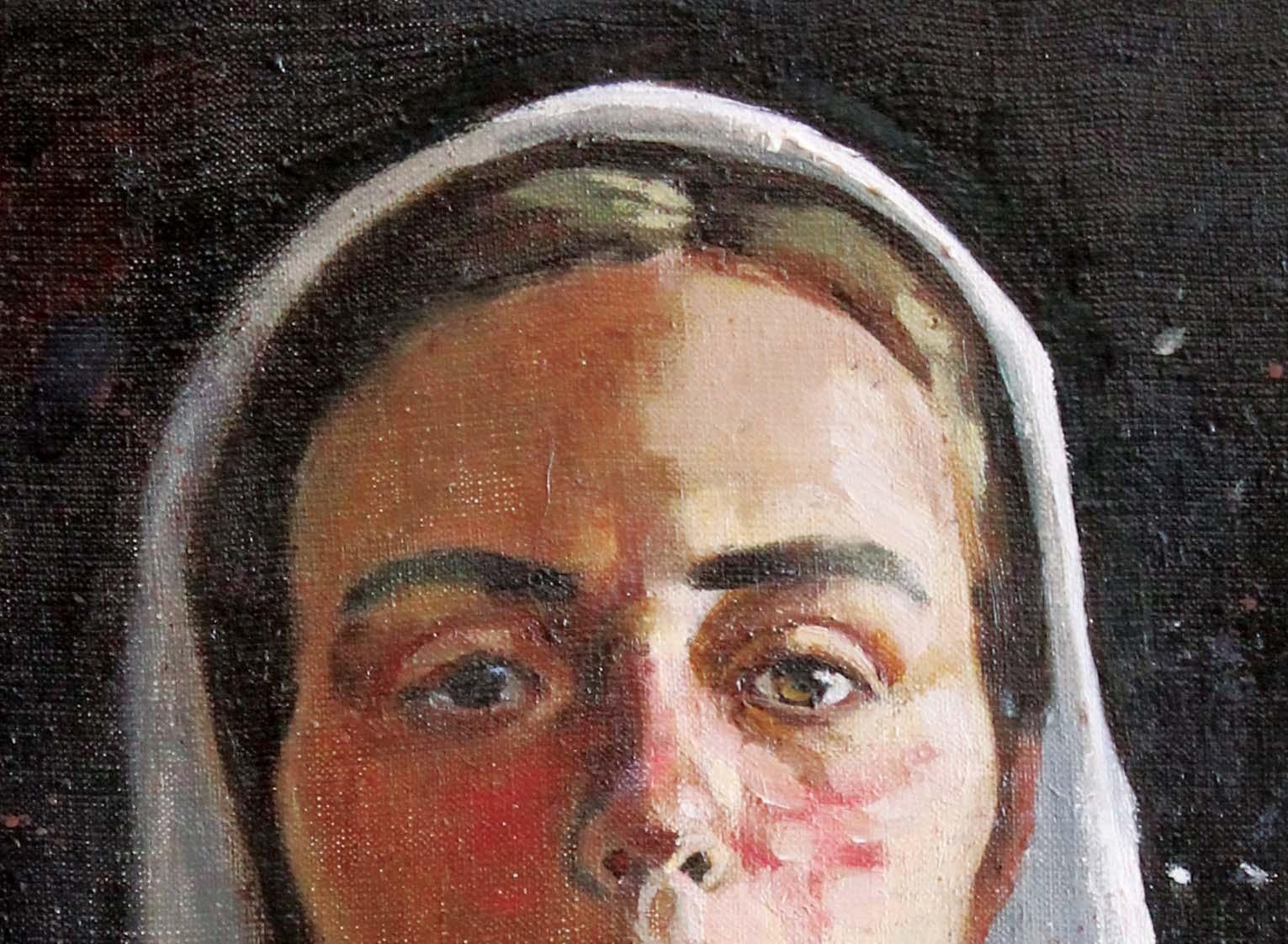 Portrait autoportrait avec nœud - Painting de Ekaterina Bokotey