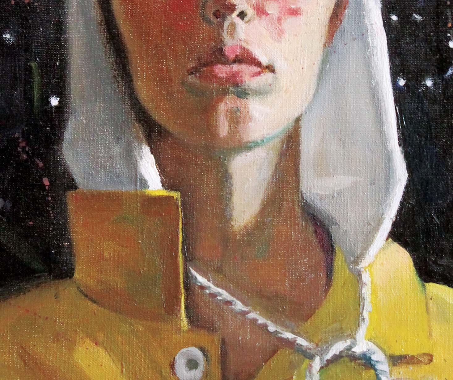 Portrait autoportrait avec nœud - Noir Portrait Painting par Ekaterina Bokotey