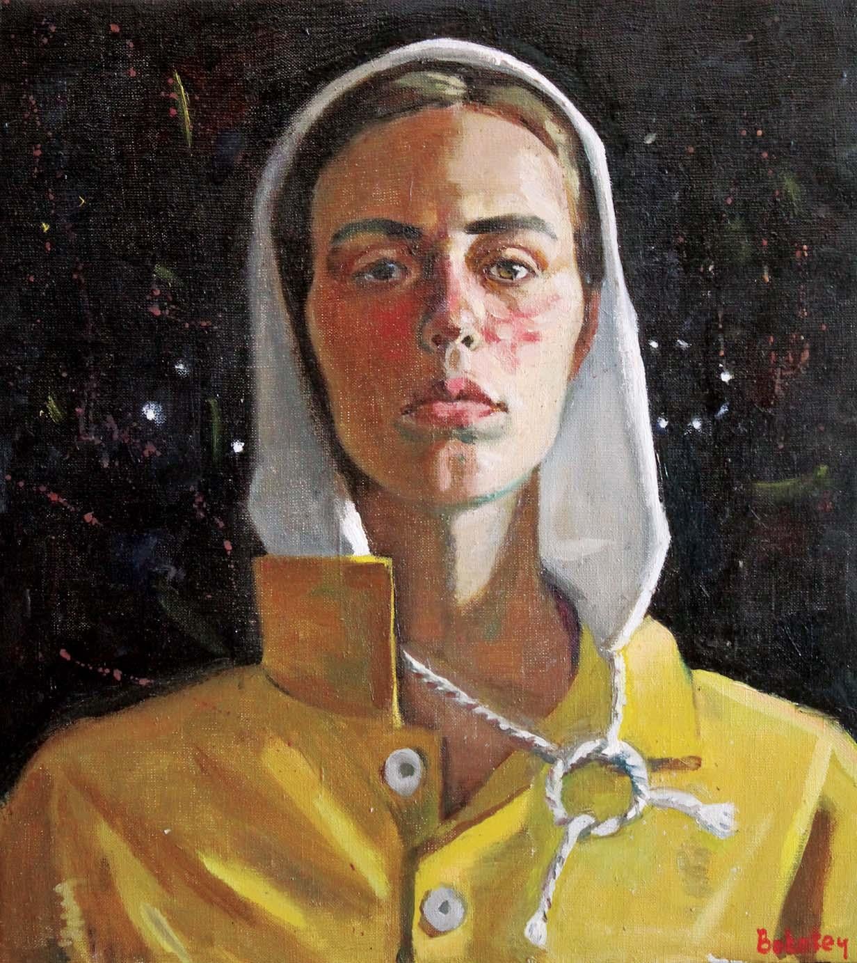 Portrait Painting Ekaterina Bokotey - Portrait autoportrait avec nœud