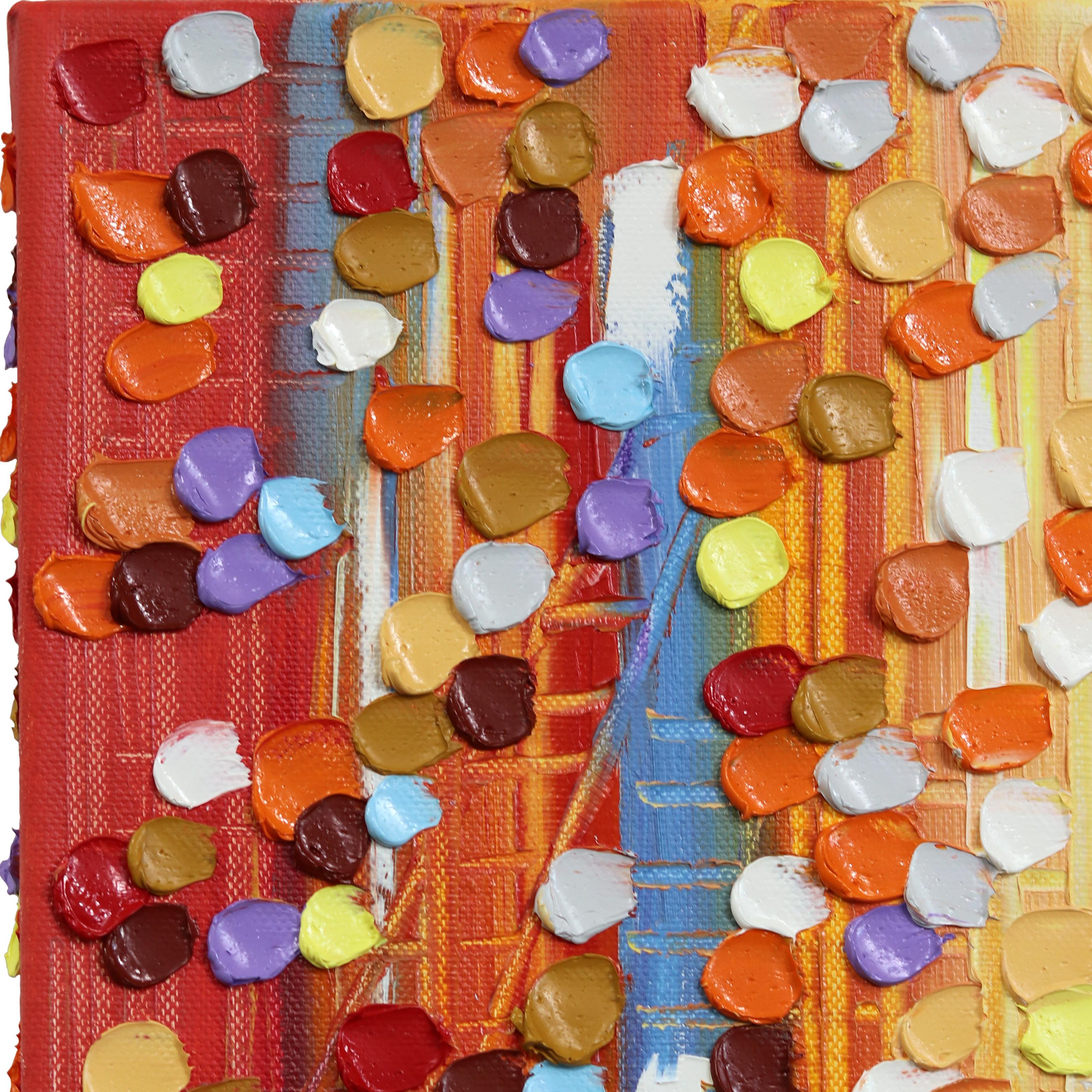 L'abbraccio del tramonto - Pittura ad olio figurativa astratta ad impasto dalla texture calda in vendita 2