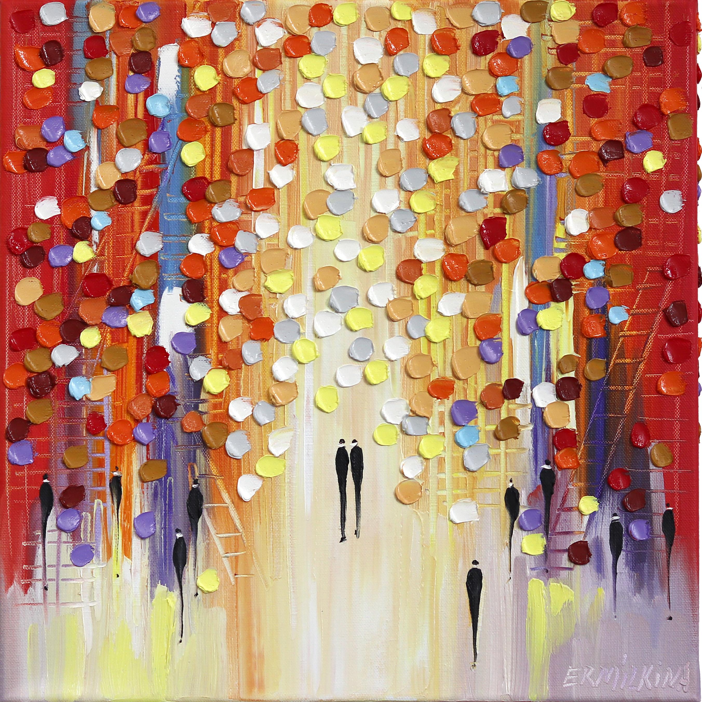 Abstract Painting di Ekaterina Ermilkina - L'abbraccio del tramonto - Pittura ad olio figurativa astratta ad impasto dalla texture calda