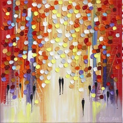 A Sunset's Embrace - Abstract Warm Textured Impasto Figurative Oil Painting