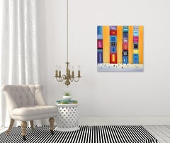 Central Square - Original Colorful Textural Abstract City Landscape Oil Painting
