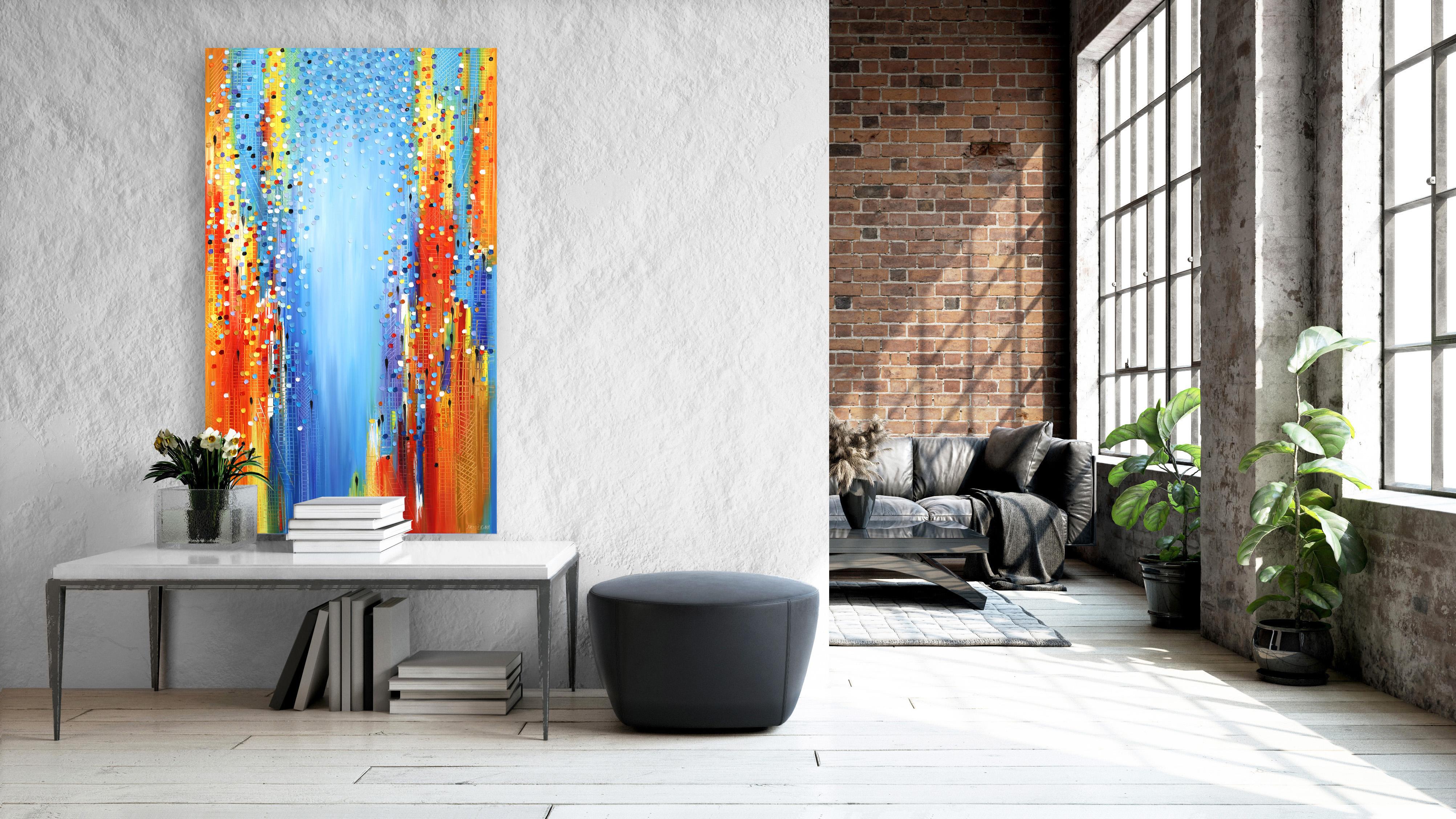 Città in movimento - Pittura ad olio originale con colori vibranti - Painting di Ekaterina Ermilkina