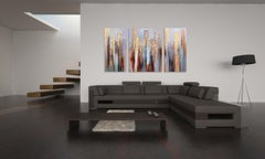 City In The Clouds (Triptych)  - Original Textural Oil Painting on Canvas