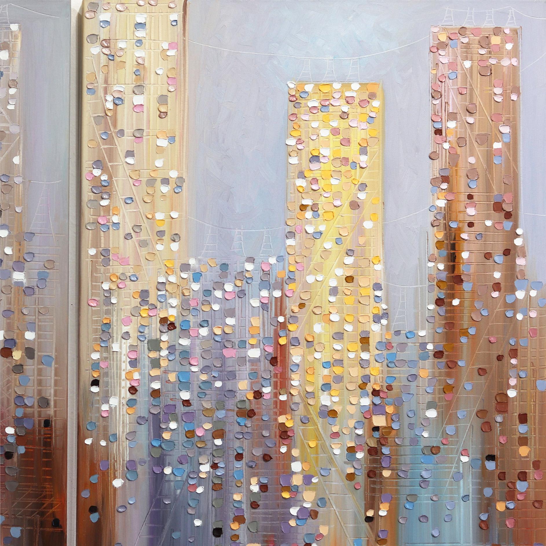 City In The Clouds (Triptych)  - Original Textural Oil Painting on Canvas 1