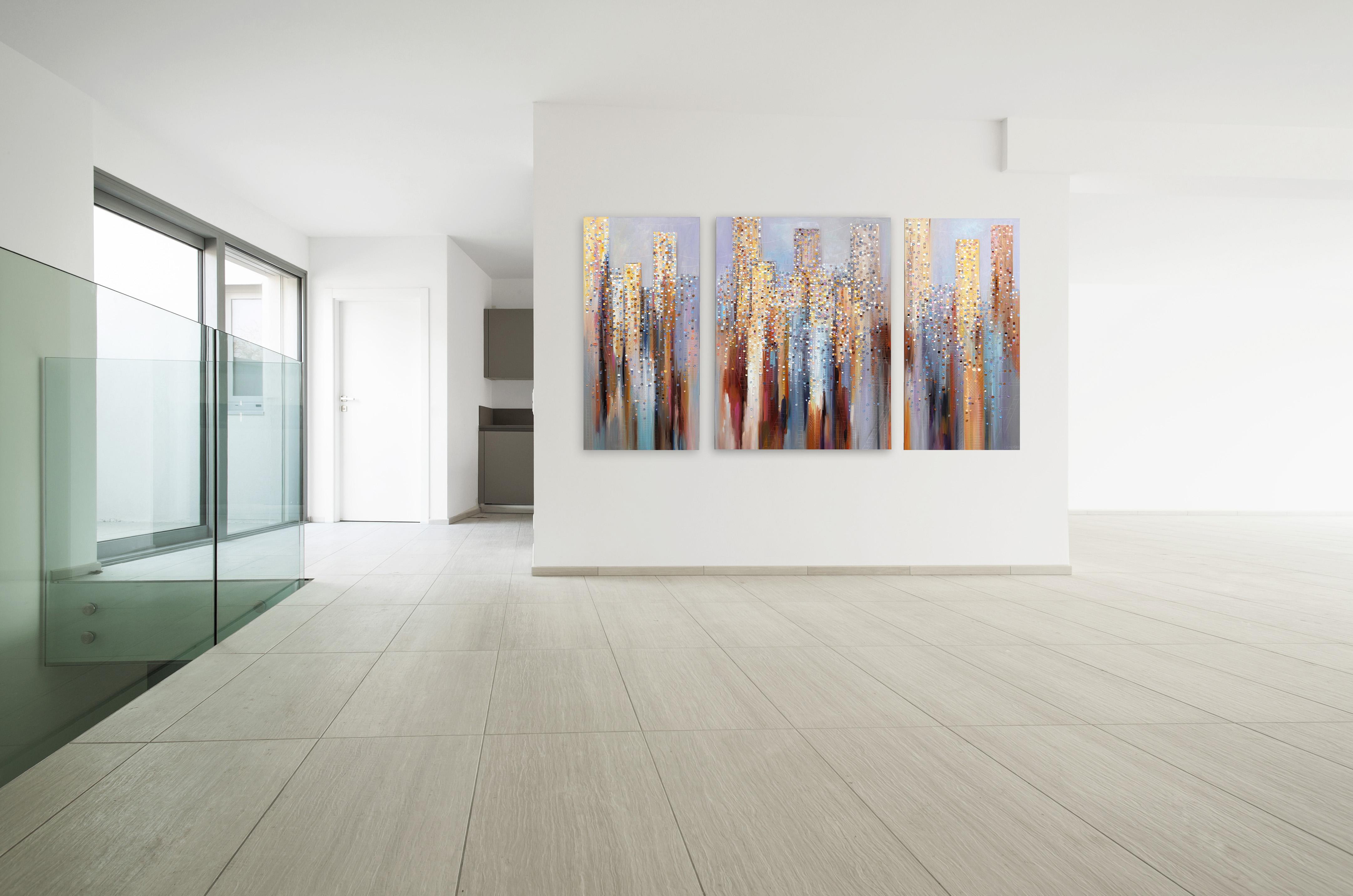 City In The Clouds (Triptych)  - Original Textural Oil Painting on Canvas 2