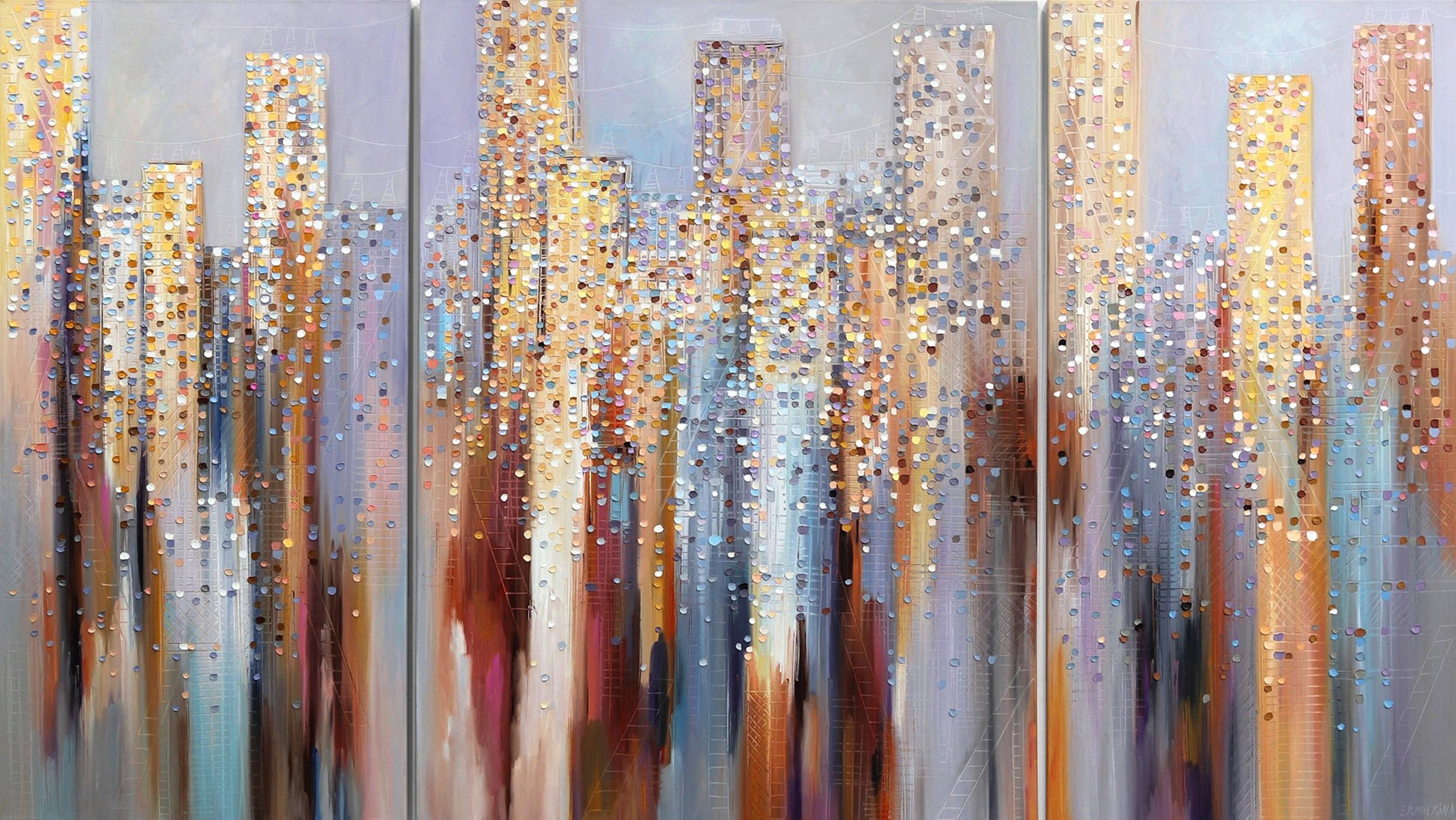 City In The Clouds (Triptych)  - Original Textural Oil Painting on Canvas 5