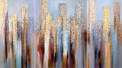 City In The Clouds (Triptych)  - Original Textural Oil Painting on Canvas