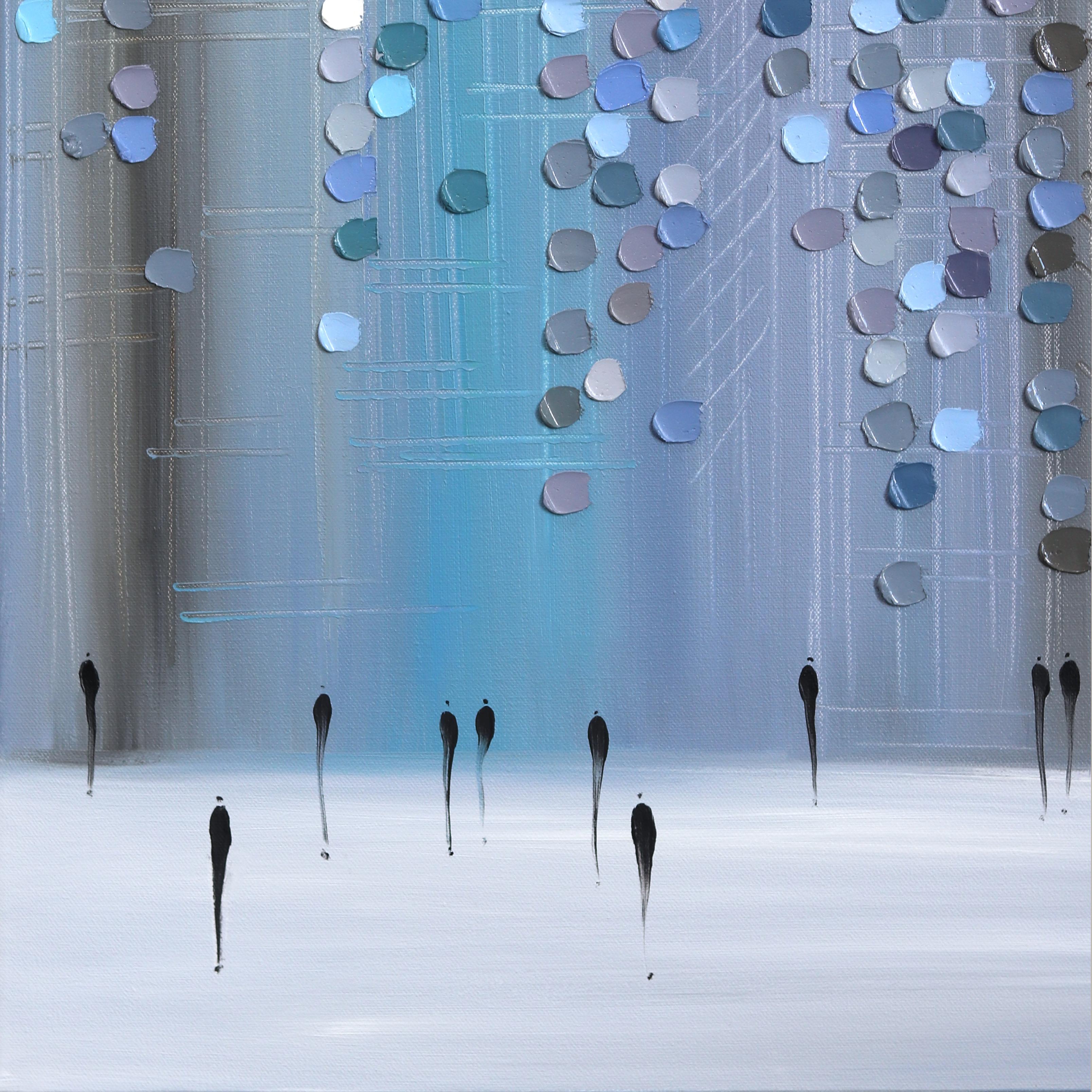 City Mood (Triptych) - Large Soft Cool Tone Impasto Oil Painting on Canvas For Sale 4