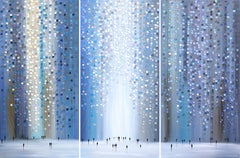 City Mood (Triptych) - Large Soft Cool Tone Impasto Oil Painting on Canvas