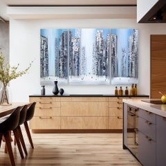 City Pulse - Figurative Abstract Textured Impasto City Triptych Oil Painting