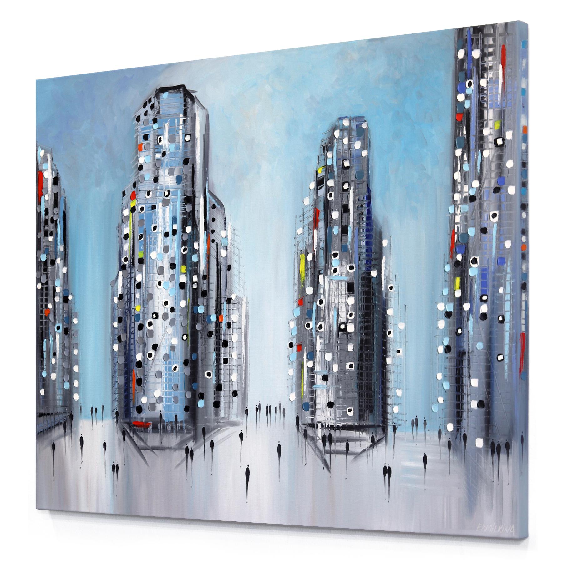 In The City Today - Original Soft Textural City Oil Painting For Sale 3