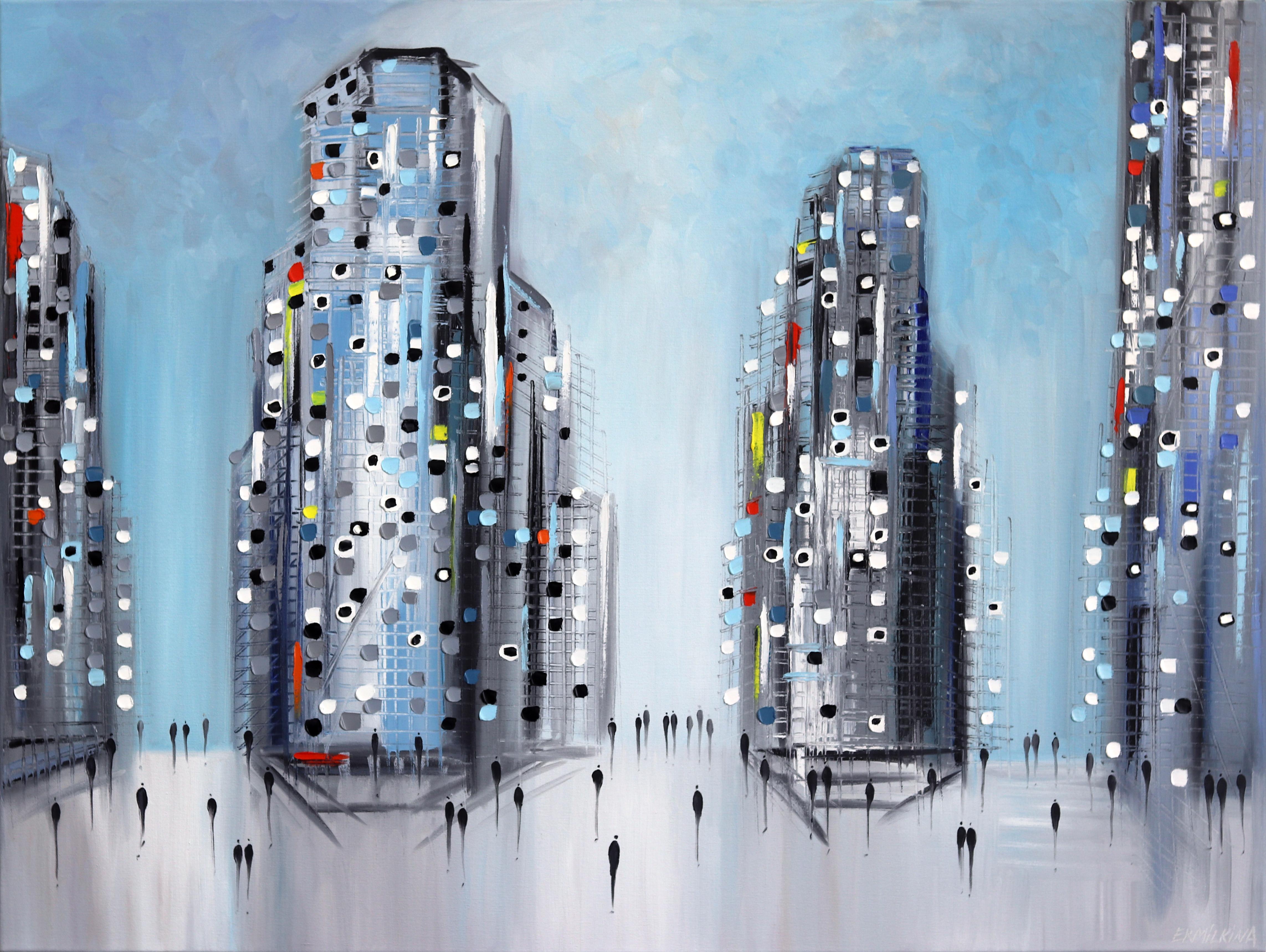 In The City Today - Original Soft Textural City Oil Painting