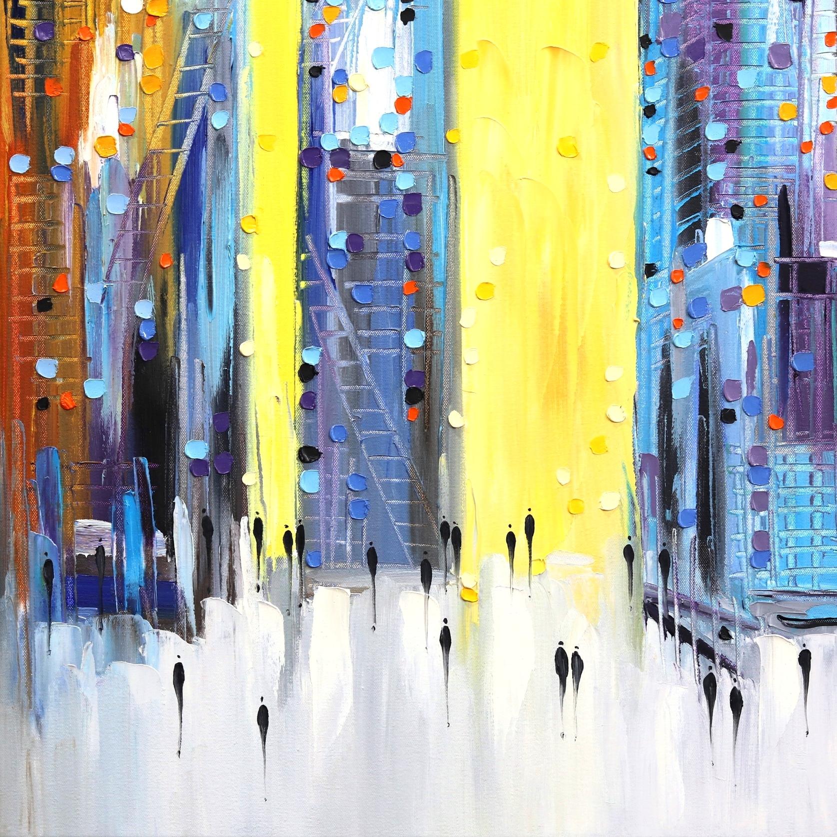Cosmopolitan City  - Colorful Textural Original Oil Painting on Canvas 1
