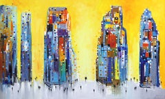 Cosmopolitan City  - Colorful Textural Original Oil Painting on Canvas
