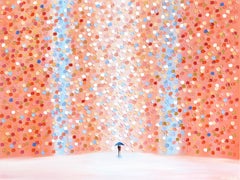 Passeggiata all'alba - Pittura figurativa astratta a colori con texture ad impasto