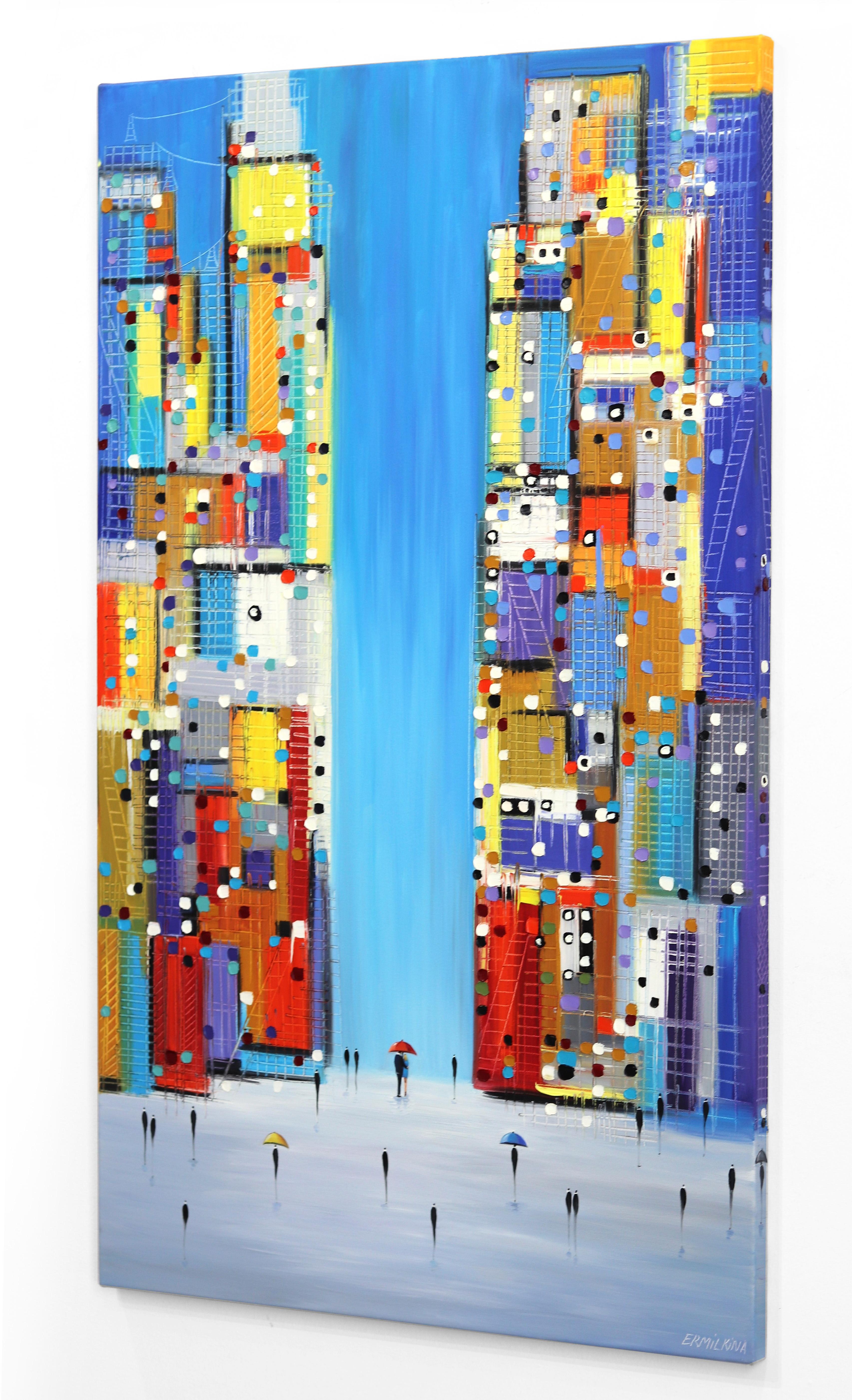 Day In The City - Original Colorful Abstract Landscape Oil Painting Cityscape For Sale 2