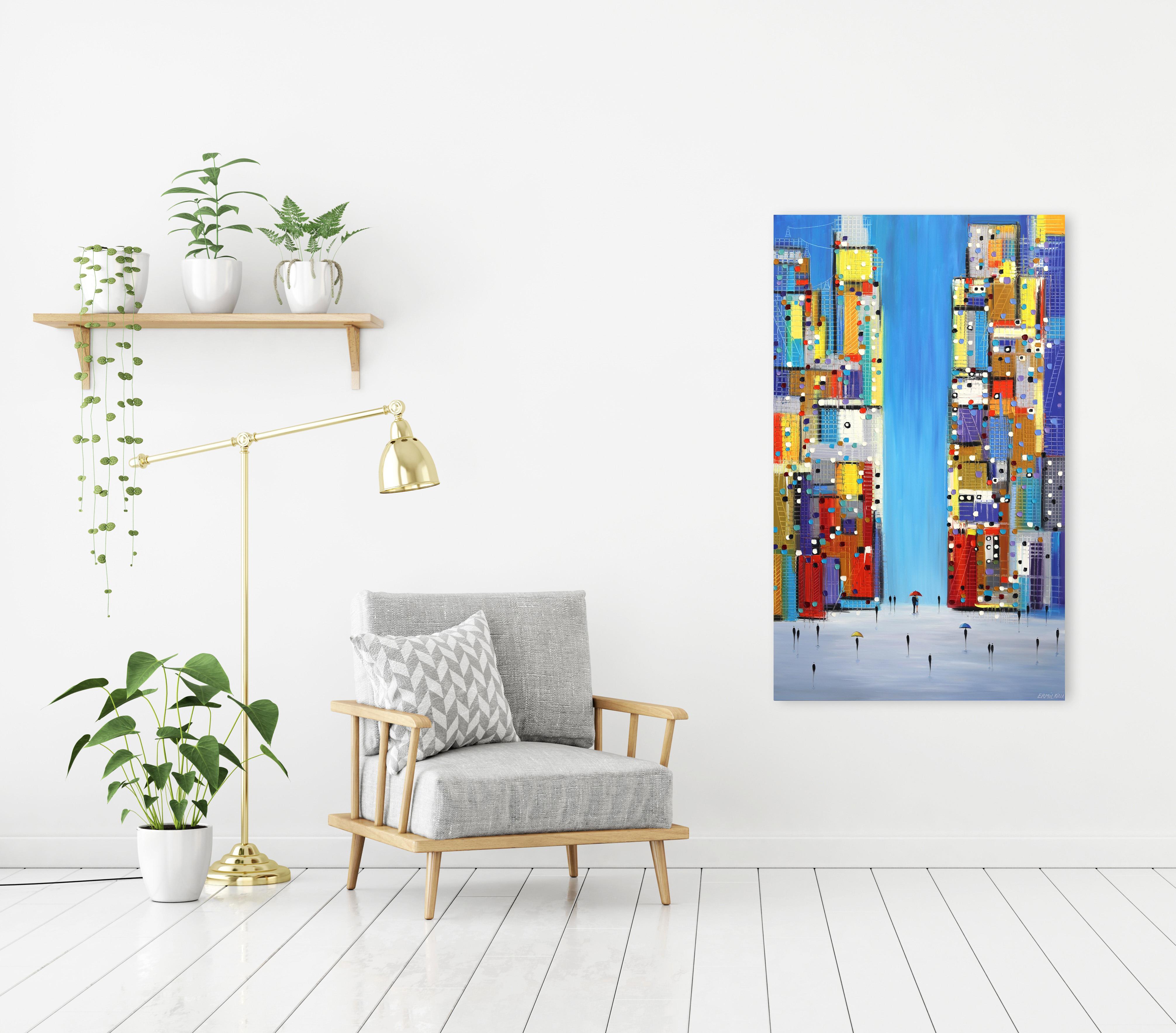 Day In The City - Original Colorful Abstract Landscape Oil Painting Cityscape For Sale 4