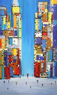 Day In The City - Original Colorful Abstract Landscape Oil Painting Cityscape