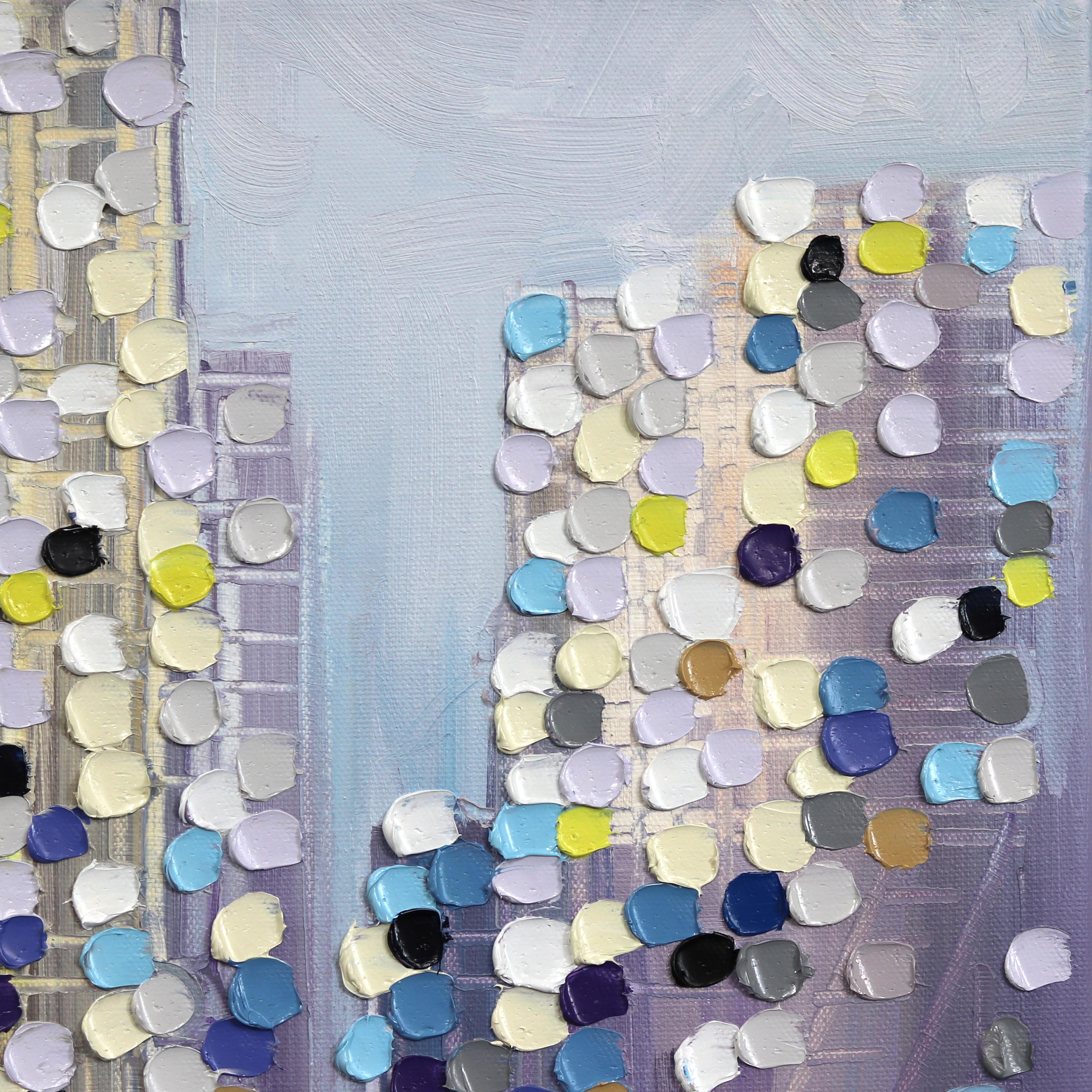 Orizzonti senza fine -  Pittura ad olio astratta Luminosa Impastoscape Cityscape in vendita 2