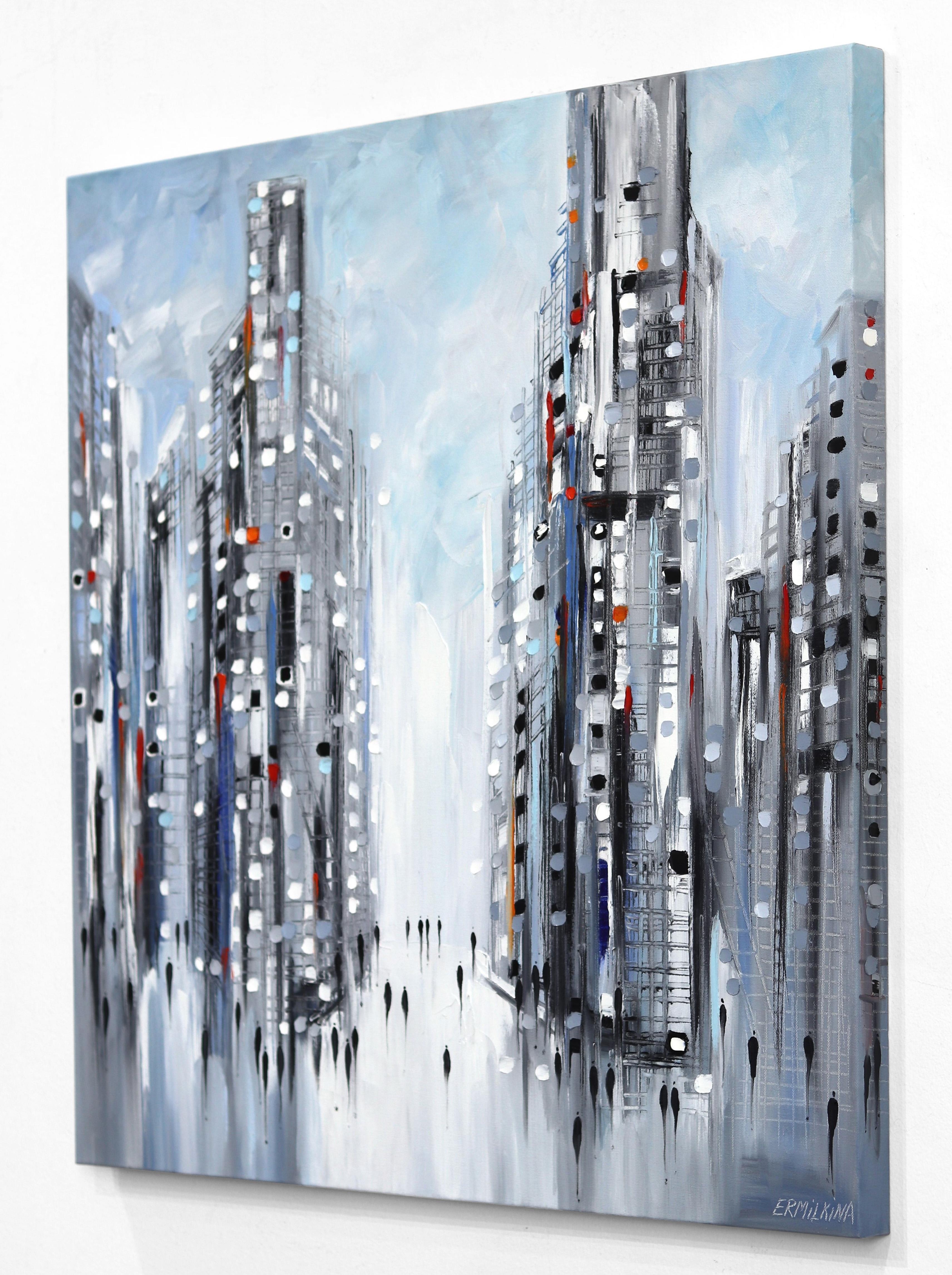 Jam City - Original Abstract Landscape Oil Painting Cityscape on Canvas For Sale 1