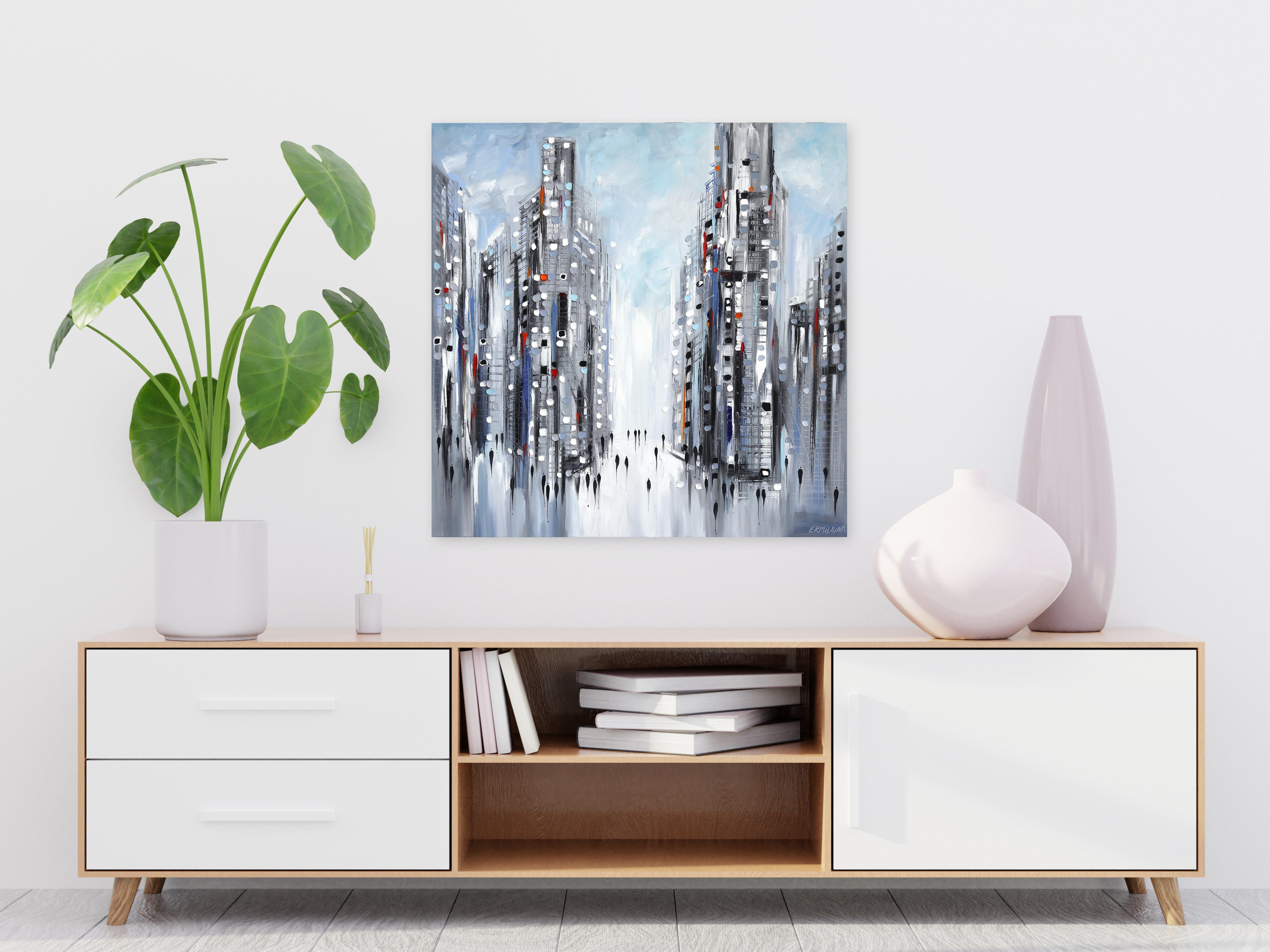 Jam City - Original Abstract Landscape Oil Painting Cityscape on Canvas For Sale 3