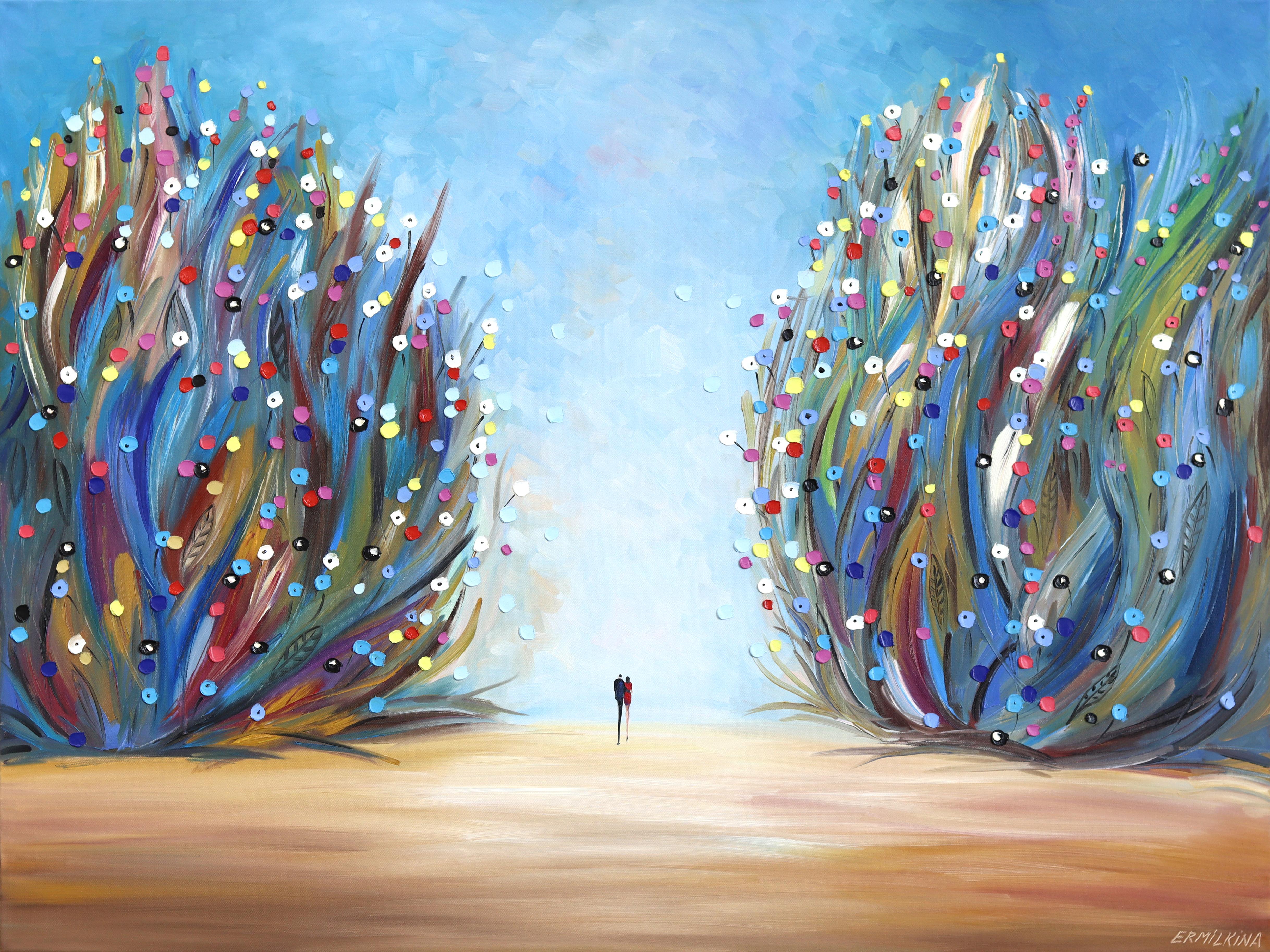 Love In Bloom - Color Drenched Figurative Abstract Textured Impasto Oil Painting