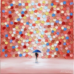 Love Story Under The Pink Rain - Abstract Figurative Textured Impasto Painting