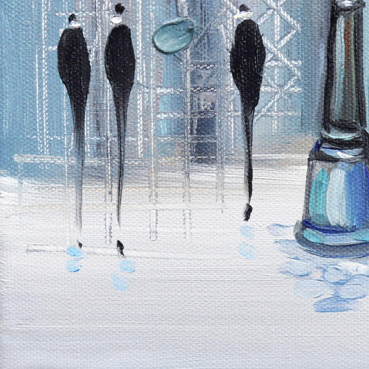 Night City Park  -  Original City People with Umbrella Oil Painting For Sale 5