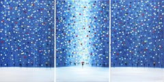 Night Out (Triptych) - Figurative Blue Textured Impasto Oil Painting on Canvas