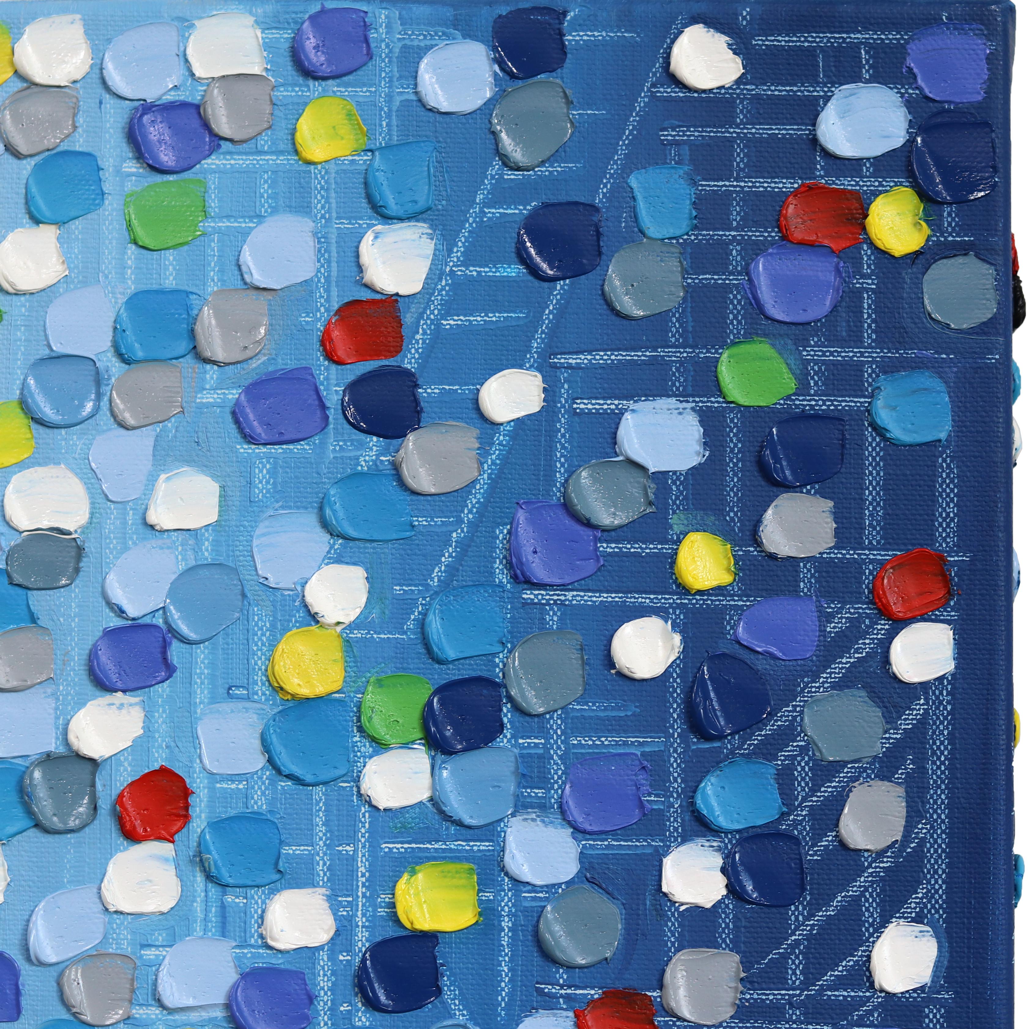 Anochecer - Abstracto Tono Frío Colorido Textura Impasto Figurativo Pintura al Óleo en venta 1