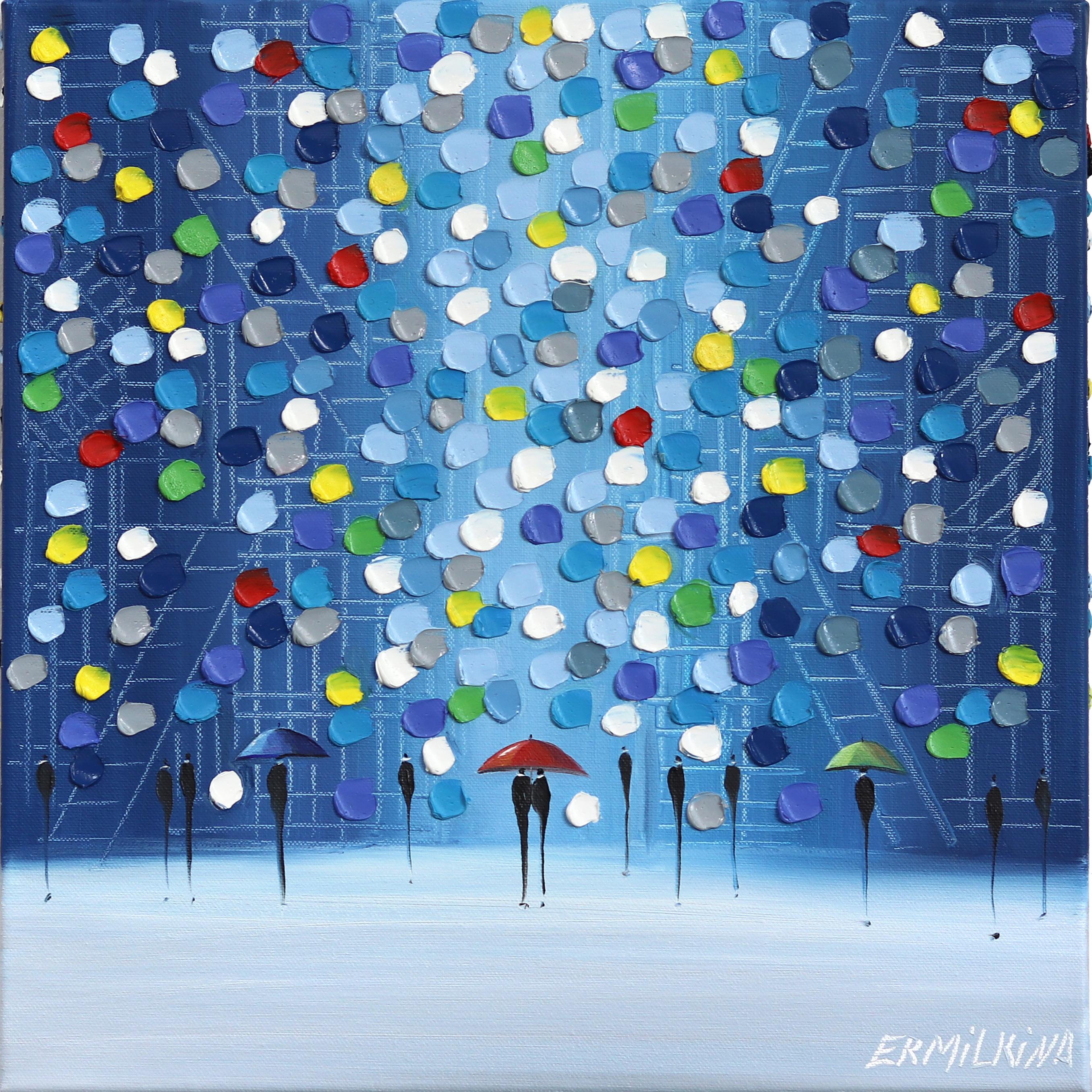 Abstract Painting de Ekaterina Ermilkina - Anochecer - Abstracto Tono Frío Colorido Textura Impasto Figurativo Pintura al Óleo