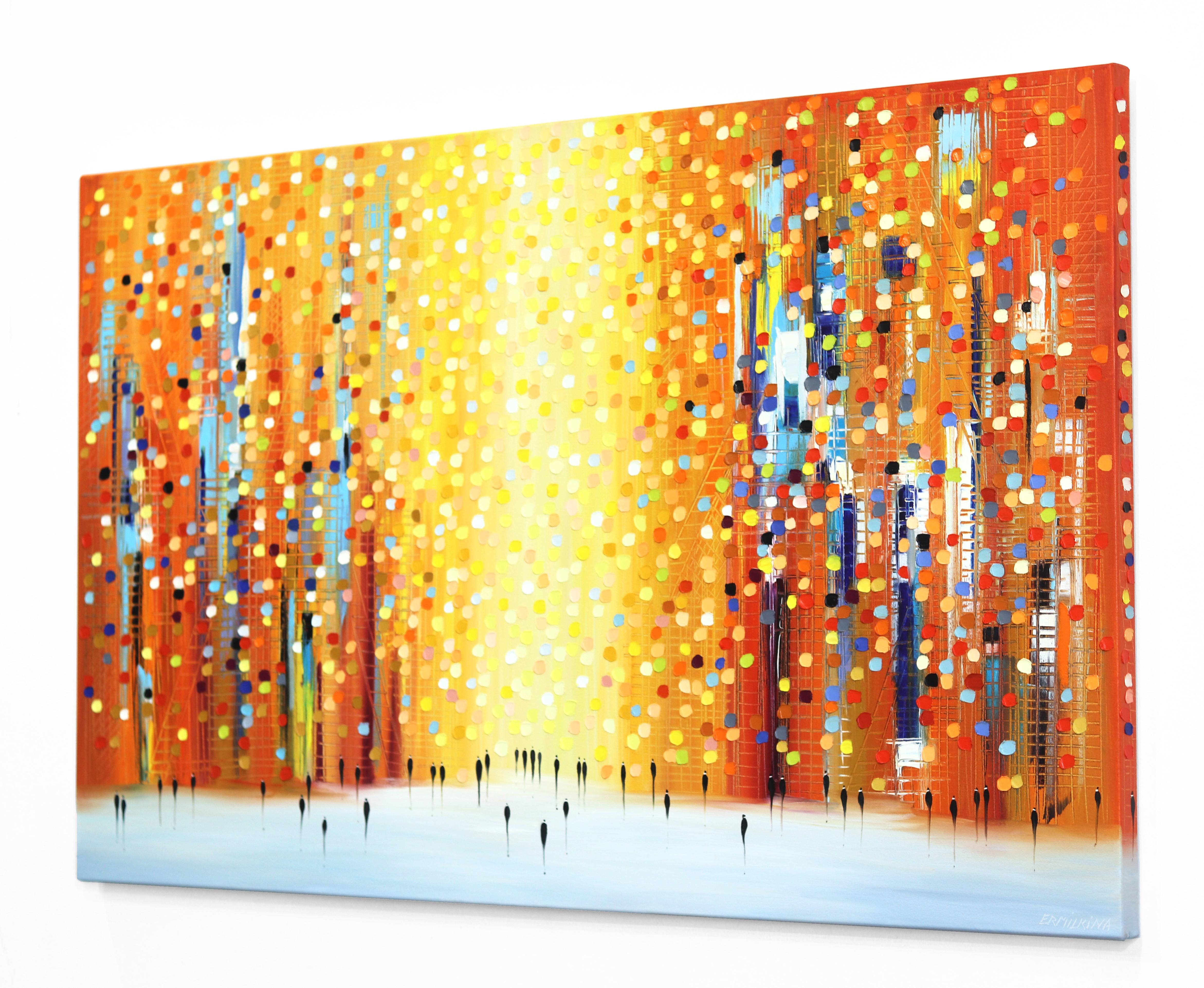 Orange Sunset Stroll - Original Colorful Vibrant Textural Abstract Oil Painting For Sale 2