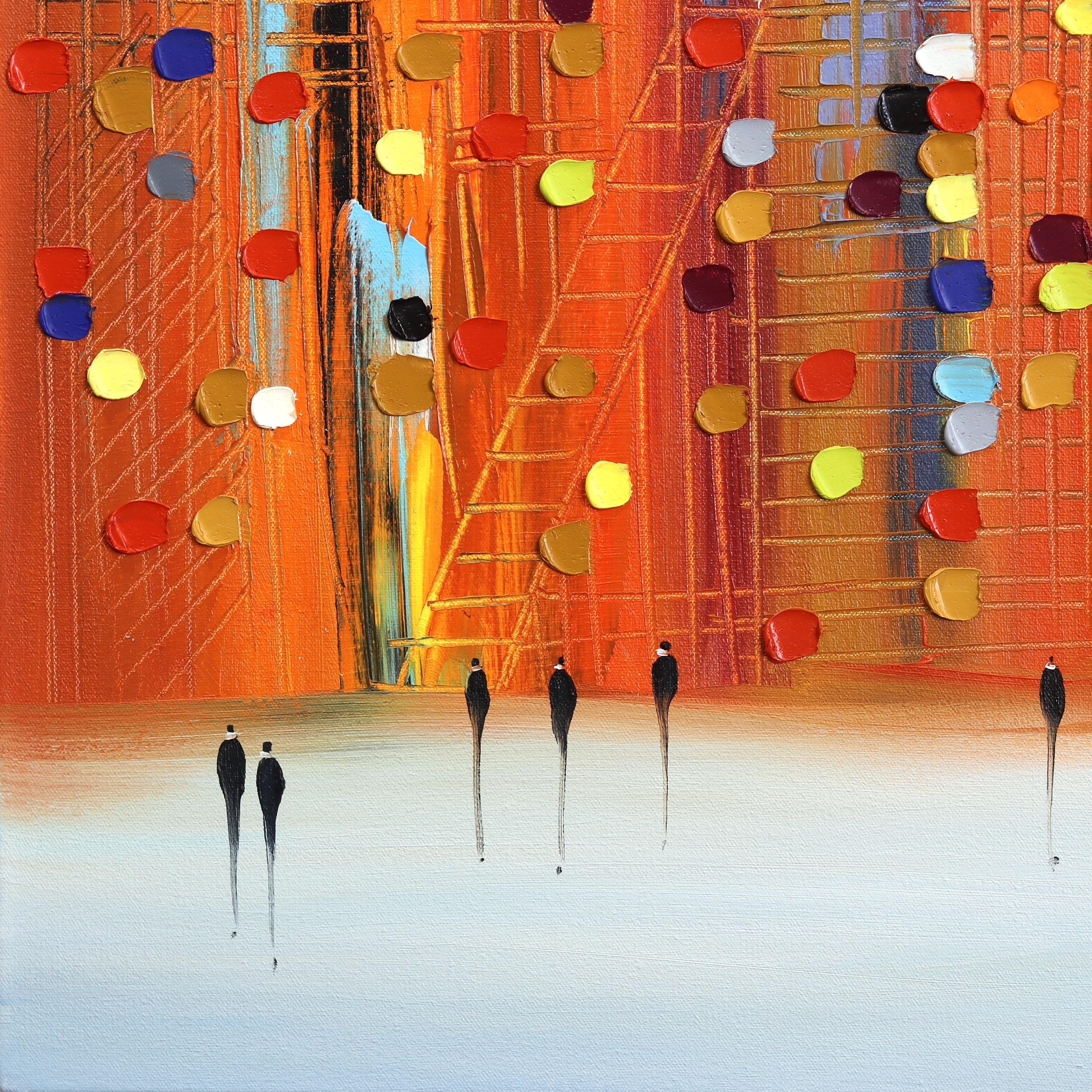 Orange Sunset Stroll - Original Colorful Vibrant Textural Abstract Oil Painting For Sale 5