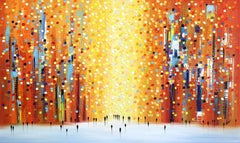 Used Orange Sunset Stroll - Original Colorful Vibrant Textural Abstract Oil Painting