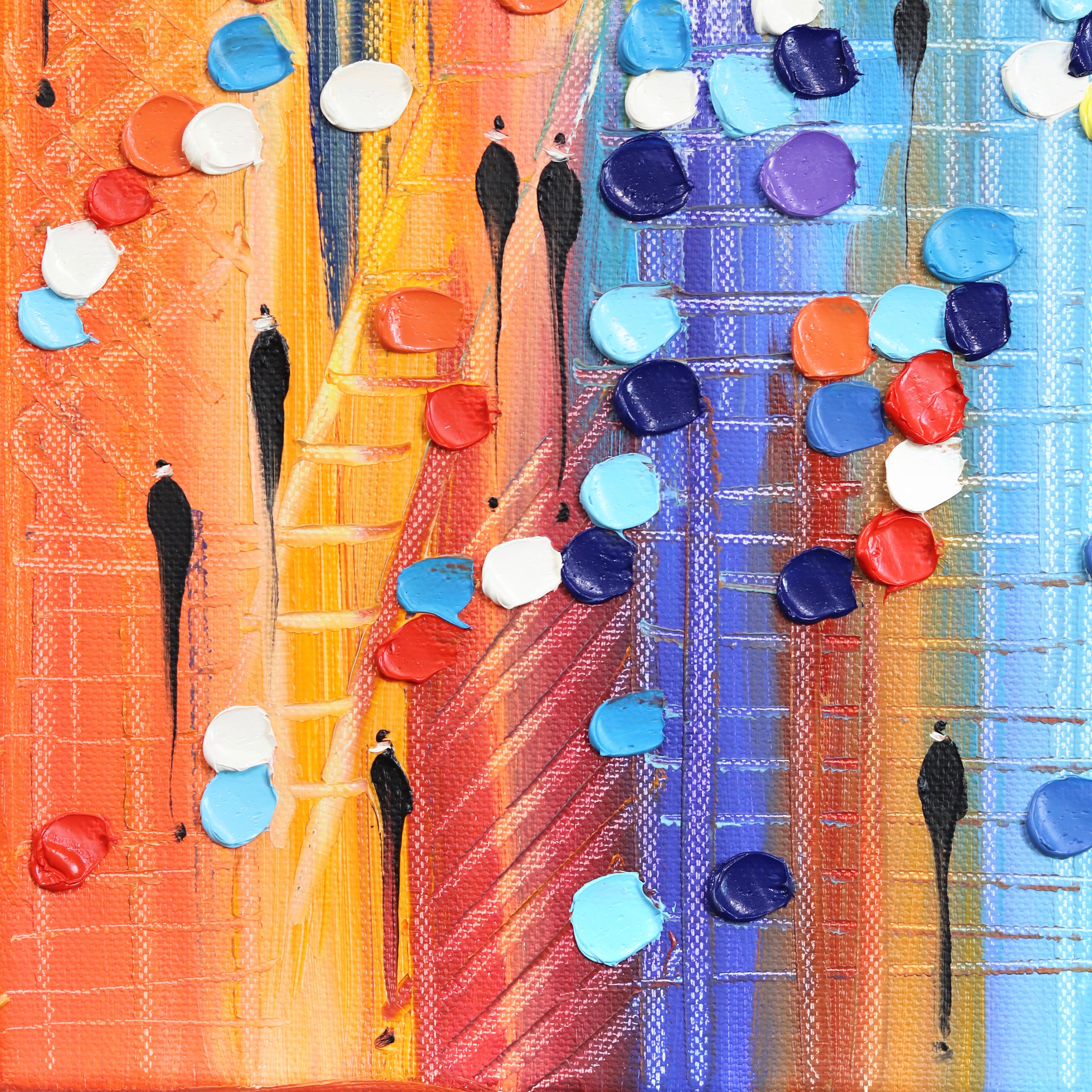 Pulso de la Metrópolis - Pintura al óleo figurativa con textura Impasto de colores en venta 2