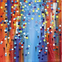 Pulse of the Metropolis - Figurative Textured Impasto Colorful Oil Painting