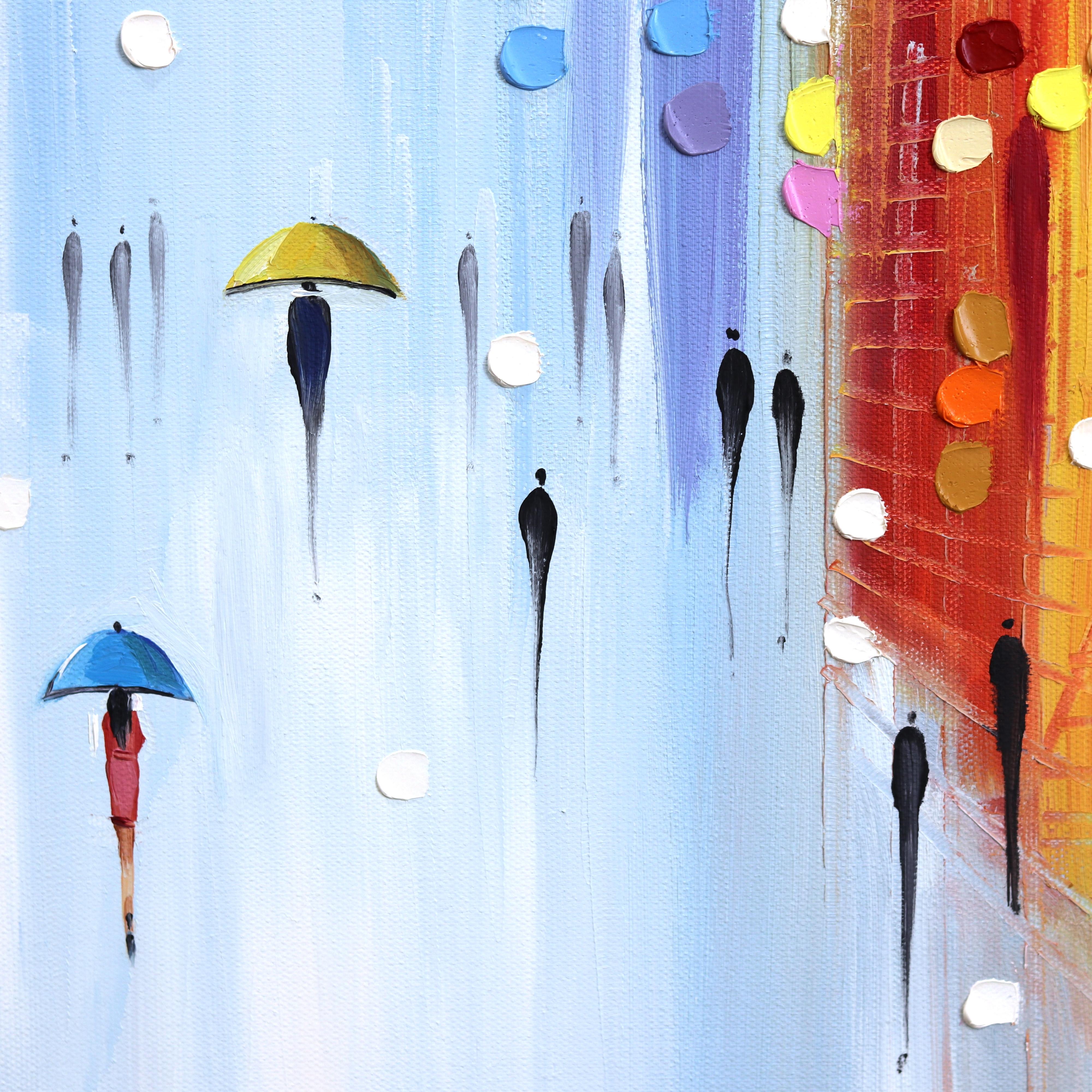 Rainy Day Reflections - Original Colorful Vibrant Textural Abstract Oil Painting For Sale 8