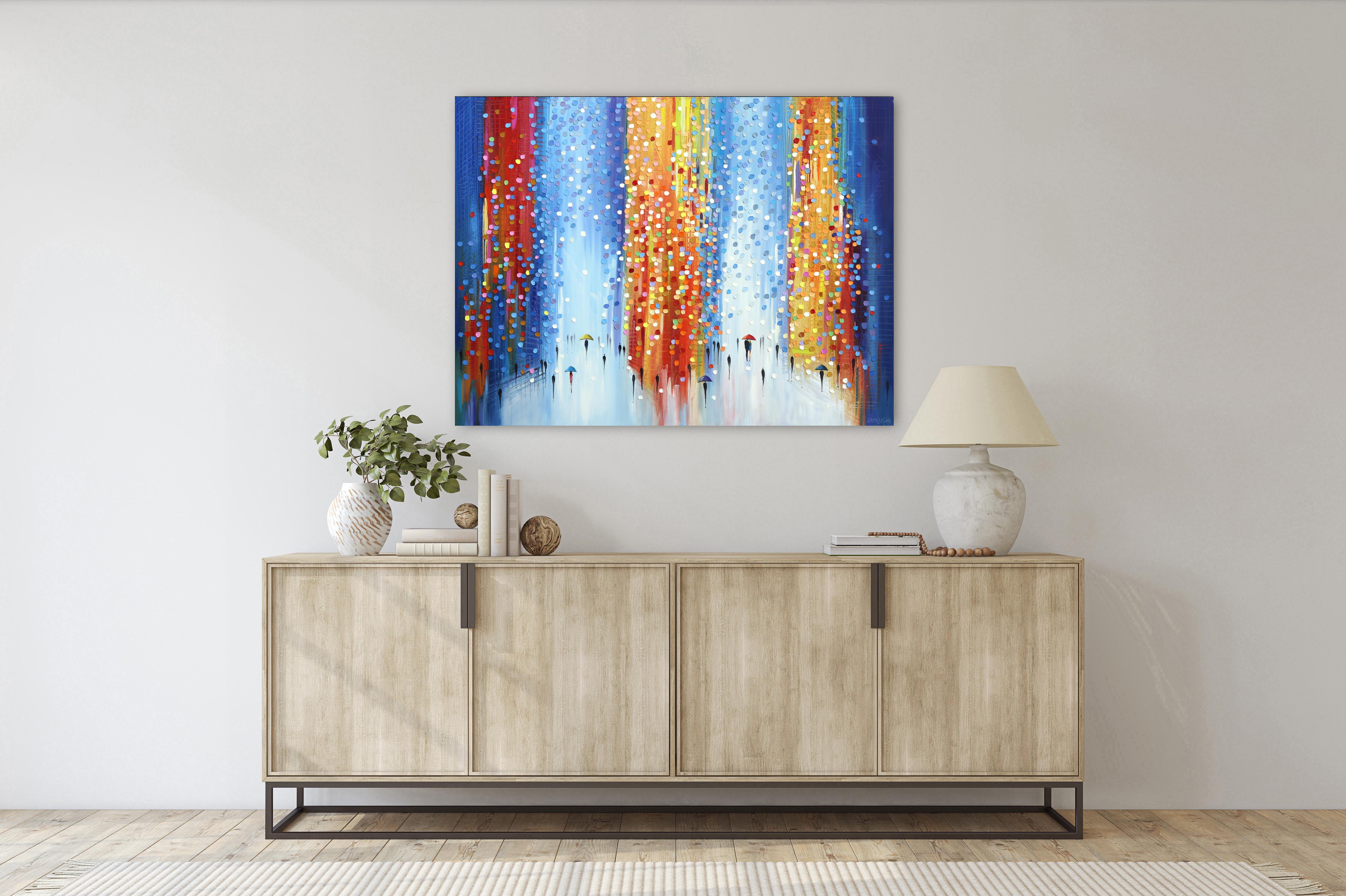 Reflections de jour ensoleillée - Peinture à l'huile abstraite texturée colorée et vibrante originale - Painting de Ekaterina Ermilkina